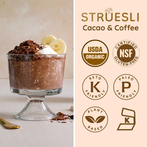 Miniatura 3 de Struesli Cacao + Café Orgánica Granola, Sin Granos y Sin Gluten, Bocadillos Saludables con Cacao, Café, Frutos de Chufa, Nueces Pecanas, Nueces