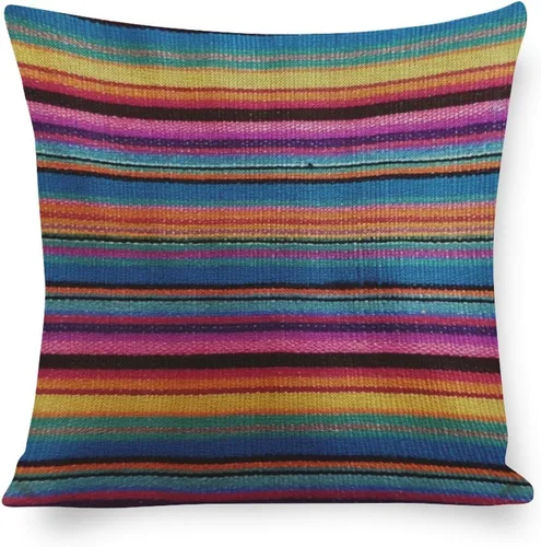 Miniatura 9 de Fundas de almohada bohemias a rayas, estilo bohemio, mexicano, retro, multicolor, funda de cojín para sofá, 16 x 16 pulgadas, fundas de almohada