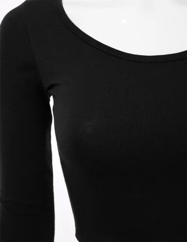 Miniatura 4 de SSOULM Camiseta corta de algodón ajustada con cuello redondo y manga 34 para mujer (S-2XL)