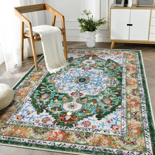 Miniatura 56 de U'Artlines Alfombra de Área Bohemia Lavable, 2x3 Pequeña Suave Antideslizante Vintage Felpudo para Puerta Frontal Interior Alfombra Verde