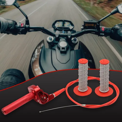 Miniatura 5 de Agarre del acelerador para motocicleta de 7/8 pulgadas, 0.866 in, torcida rápida de aluminio CNC con cable de acelerador y agarre para manillar Rojo