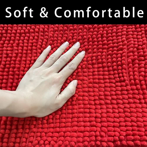 Miniatura 4 de Chenille Bath Mat Microfiber Floor Mat Baby Bath Mat for Kids Washable Bathroom Dry Fast Water Absorbent Shower Mat Area Rug (15.3" x 23.2", Red)