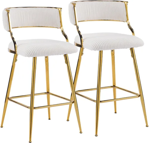 Miniatura 9 de VINGLI Juego de 2 taburetes de bar de altura de mostrador, modernos taburetes de bar giratorios ajustables de terciopelo con respaldos huecos, patas