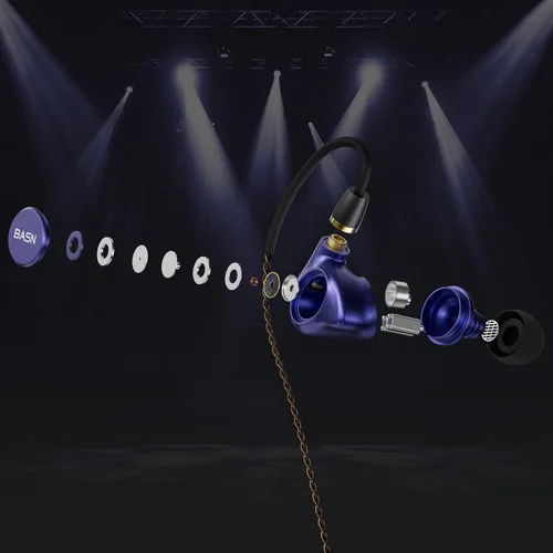 Miniatura 3 de BASN Metalen - Auriculares intrauditivos con 4 controladores, IEMs con aislamiento de ruido con graves profundos, para músicos, cantantes, Azul