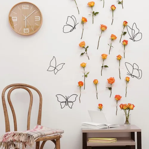 Miniatura 5 de Hotop 6 piezas de decoración de pared de mariposa de metal negro con alambre de mariposas, líneas de arte de pared, flores colgantes