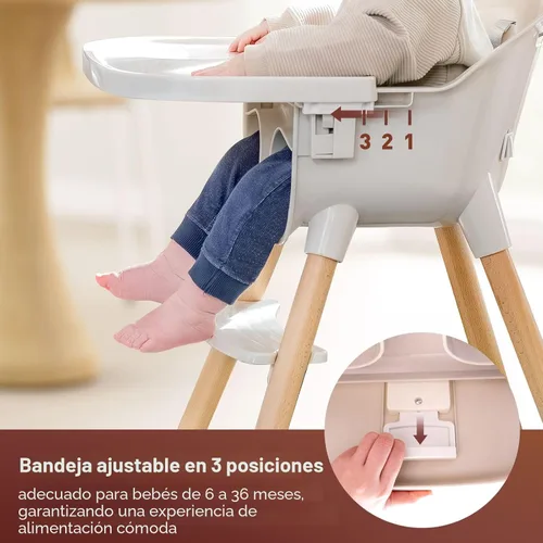 Miniatura 6 de Fodoss Silla alta de madera 3 en 1 para bebés y niños pequeños, Trona convertible y fácil de limpiar para bebés, diseño moderno Silla para comer