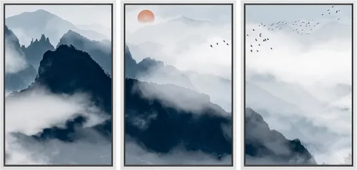 Miniatura 25 de NWT Lienzo enmarcado para pared, juego de arte en acuarela pastel, bosque de montaña oscura, naturaleza silvestre, ilustraciones de arte moderno
