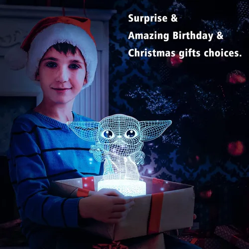 Miniatura 4 de Luz nocturna 3D de Star Wars: lámpara LED Baby Yoda con control remoto y táctil inteligente, lámpara de escritorio LED Yoda Star Wars para Yoda Light