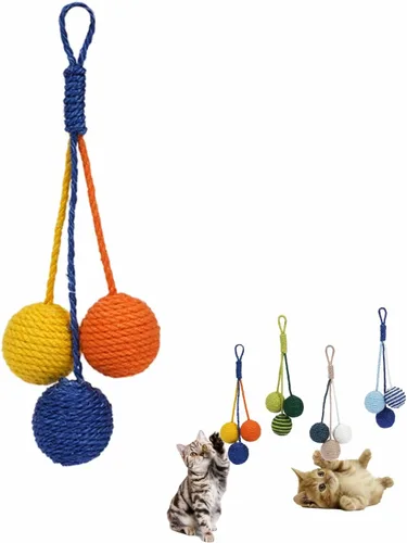 Miniatura 8 de Juguete para gatos, bola de sisal, juguete colgante para gatos, hecho a mano, cuerda para gatos, masticable, respetuoso con el medio ambiente