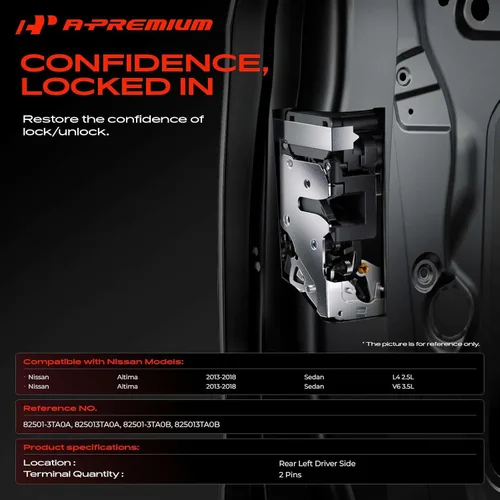 Miniatura 2 de A-Premium Actuador de bloqueo de puerta trasera izquierda del lado del conductor compatible con Nissan Altima 2013-2018 Sedan