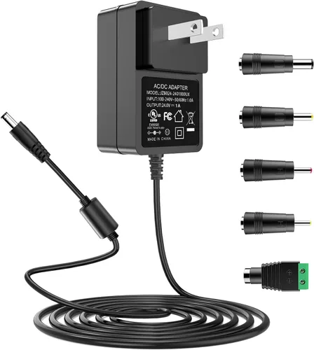 Fuente de alimentación de 24 V CC, 100-240 V CA a CC 24 V 1 A, adaptador de corriente UL listado para tira de luz LED de 24 V, 0-1 A, cámara CCTV,