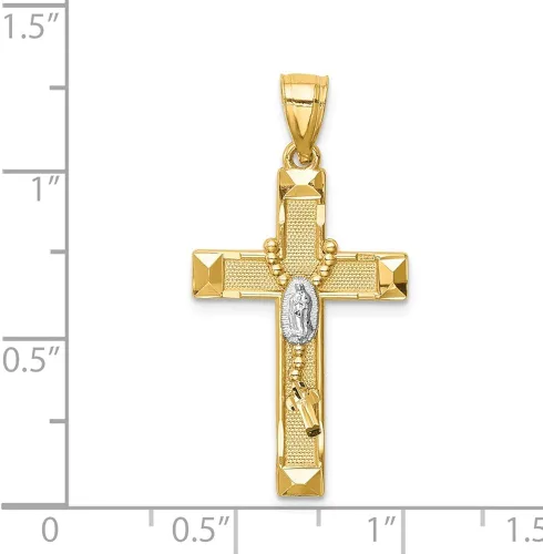 Miniatura 4 de Colgante de oro amarillo macizo de 14 quilates con dos tonos de cruz rosario