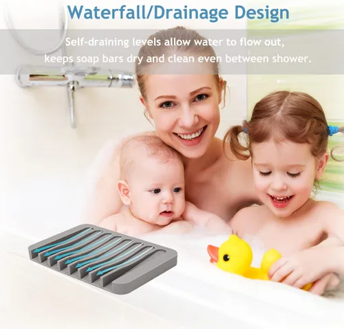 Miniatura 5 de Jaboneras autodrenantes, 3 unidades de soporte para jabón en cascada de silicona para el baño, extiende la vida del jabón, mantiene el jabón seco