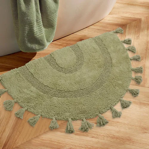 Miniatura 8 de Alfombras de baño bohemias de medio círculo con borlas, alfombra de baño tejida a mano 100% algodón, antideslizante, absorbente, con almohadilla