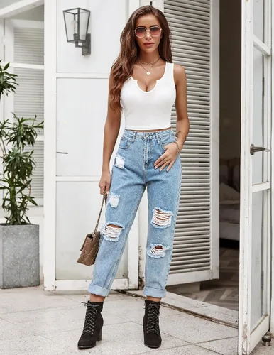 Miniatura 2 de Ekouaer Camiseta corta sin mangas con cuello en V para mujer, ajustada, color blanco