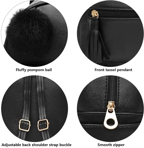 Miniatura 6 de Mini Backpack Purse for Girls Teens Women Purses PU Leather Pom Backpack Shoulder Bag with Charm Tassel