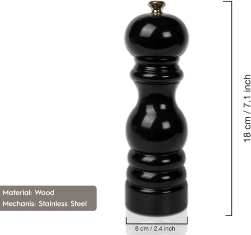 Miniatura 2 de Molino de mano de sal de madera color nogal 7.1 in-7.08 pulgadas (negro)