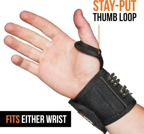 Miniatura 4 de RAK Pulsera magnética, lazo para el pulgar para sujetar tornillos, clavos, brocas para hombres, hecha de nailon balístico de alta calidad, imanes
