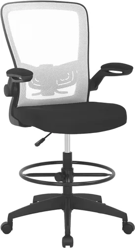 Miniatura 9 de PayLessHere Silla ergonómica de dibujo, silla de oficina alta ajustable con soporte lumbar, respaldo de malla, brazos abatibles para oficina, Negro