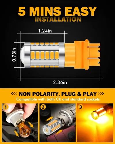 Miniatura 2 de Auxbeam 3157 - Bombillas LED amarillas ámbar, súper brillantes 3156 3057 4157 3457 4057 4114, bombillas de reemplazo para intermitentes delanteros