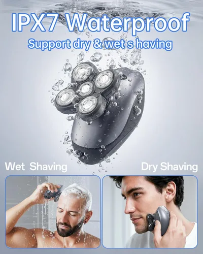 Miniatura 4 de Maquinilla de afeitar eléctrica para hombres, afeitadora eléctrica multifunción 5 en 1 para hombres, afeitadora de cabeza calva impermeable IPX7
