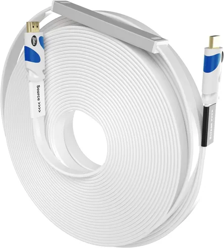 Postta Cable HDMI plano de 100 pies, cable HDMI 2.0 plano con refuerzo de señal incorporado, soporte 4K, 3D, 1080p, Ethernet y retorno de audio,