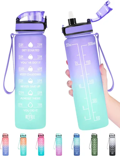 Miniatura 33 de Enerbone Botella de Agua, A Prueba de Fugas Sin BPA y Tóxicos, Botella de Agua Motivacional con Horarios para Beber y Pajita, Botella de Agua