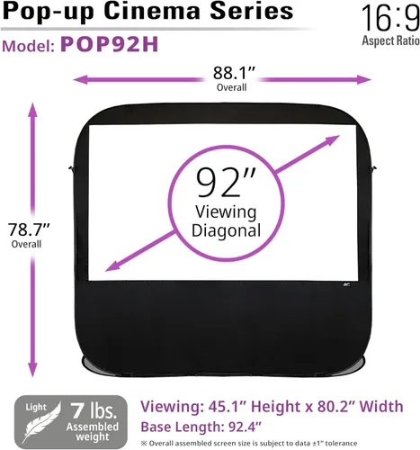 Miniatura 6 de Elite Screens POP84H. Serie Pop-Up Cinema. Monitor de proyección para interiores y exteriores, de 84 pulgadas, diagonal de 16: 9. Portable.