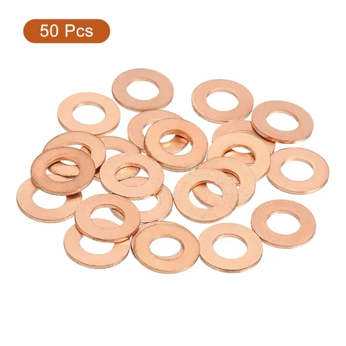 Miniatura 3 de uxcell Arandela Plana M6, 50 Piezas Arandelas de Anillo Plano de Cobre de 12mm de Diámetro Exterior Junta de Sellado de Metal para Tornillos, Pernos