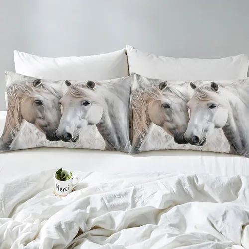 Miniatura 6 de jejeloiu Juego de edredón de caballo para niñas y niños, edredón de piel de vaca decorativo para habitación, juego de ropa de cama de vaquero