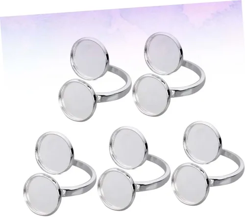 Miniatura 2 de EXCEART 10 piezas de soporte de anillo ajustable base de anillo bandeja de anillo soporte redondo en blanco base de cabujón bandeja de servir