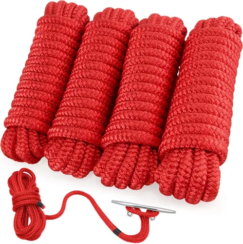 Miniatura 15 de AOLEBA Líneas de muelle de barco de 3/8 pulgadas x 15 pies para barcos, cuerda de nailon trenzado doble para barco, líneas de barco para Rojo