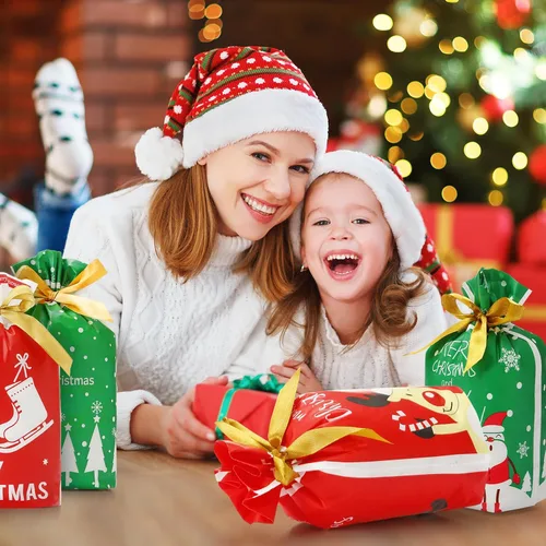 Miniatura 5 de 50 bolsas de dulces de Navidad, bolsas de regalo de Navidad con cordón de plástico para fiestas de cumpleaños, envoltura de aperitivos, regalo