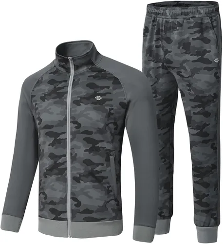 MoFiz Conjunto deportivo para hombre, manga larga, casual, con cremallera completa, para correr, deportivo, 2 piezas