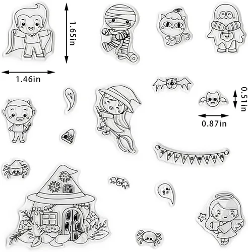 Miniatura 2 de Troqueles de corte de Halloween y sellos transparentes para Halloween, dibujos animados, bruja, fantasma, gatos, sellos y troqueles para hacer