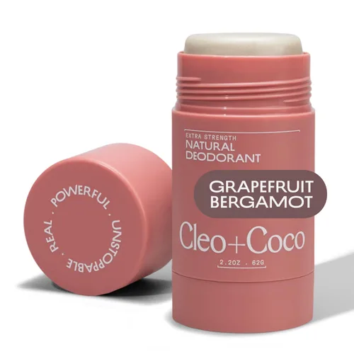 Cleo+Coco Bálsamo Desodorante Extra Fuerte, Toronja Bergamota (2.2 oz), Desodorante Natural Sin Aluminio para Mujeres y Hombres con 5X Combatientes