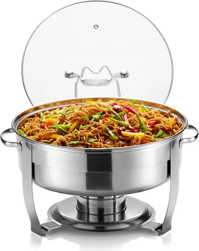 Kook - Juego de platos para bufé, calentadores de alimentos para catering, platos redondos, bandeja calentadora, acero inoxidable con cubierta de