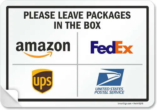 Miniatura 13 de SmartSign 7 x 10 pulgadas "Por favor, deje los paquetes en la caja - Amazon, FedEx, UPS, USPS" Letrero de instrucciones de entrega de metal