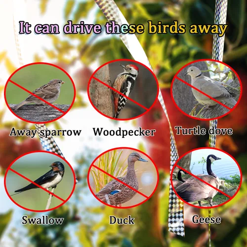 Miniatura 6 de 2 cintas reflectantes para pájaros para exteriores, 328 pies, repelente de miedo de pájaros, cinta holográfica reflectante de doble cara
