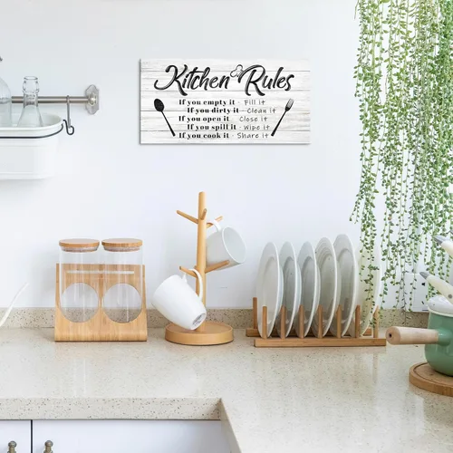 Miniatura 3 de Pinetree Art Kitchen Rules - Decoración de pared, divertida cita inspiradora, arte moderno, rústico, decoración de cocina (8 x 16 pulgadas, ancho)