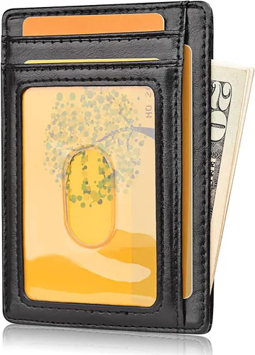 Miniatura 2 de Buffway - Billetera delgada minimalista de cuero con protección RFID para hombre y mujer
