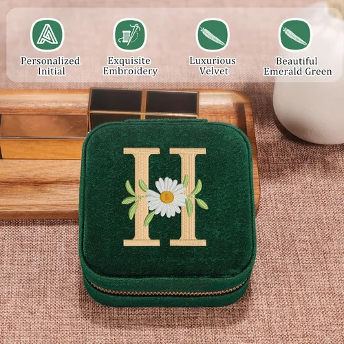 Miniatura 2 de GSPY Joyero de viaje, joyero de terciopelo con inicial, regalos personalizados para mujeres, joyero de viaje pequeño, organizador de joyas, regalos