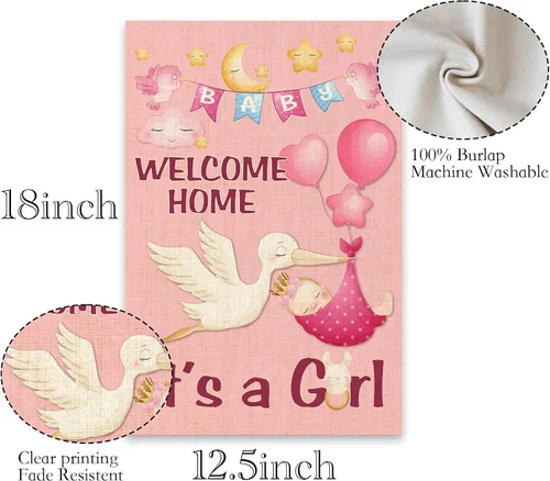 Miniatura 2 de Bandera de jardín con texto en inglés "It's a Girl" de arpillera para revelación de género, fiesta, decoración de patio, recién nacido, baby shower