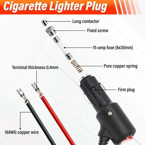 Miniatura 2 de Enchufe de encendedor de cigarrillos de 12 V con interruptor de encendido y apagado, 2 pies, 16 AWG, resistente, 15 A, repuesto para encendedor