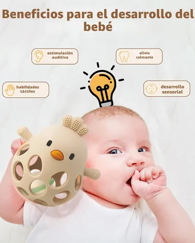 Miniatura 4 de ChooKaChoo Juguete de sonajero de dentición 2 en 1, mordedor sensorial para bebés de 3 a 12 meses, 100% silicona de grado alimenticio, fácil