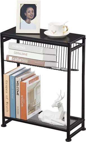 Dulcii Mesa auxiliar pequeña para espacios pequeños – Mesa auxiliar delgada con soporte para revistas – Diseño 2 en 1, mesa auxiliar estrecha para