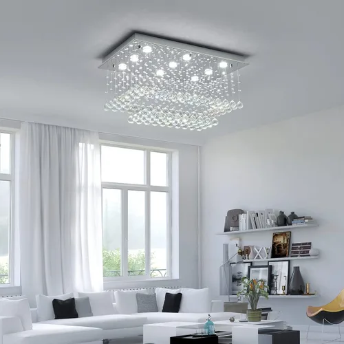 Miniatura 5 de Saint Mossi K9 Lámpara de Araña de Cristal con 9 Luces y 2 Niveles, Lámpara de Techo Empotrada Moderna, Lámpara de Araña Moderna para Dormitorio