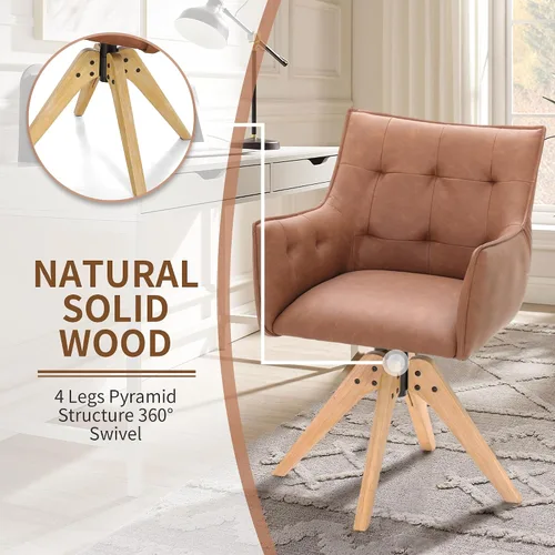 Miniatura 3 de PHI VILLA Juego de 2 sillas giratorias decorativas – Silla de escritorio moderna de mediados de siglo con patas de madera para silla de comedor