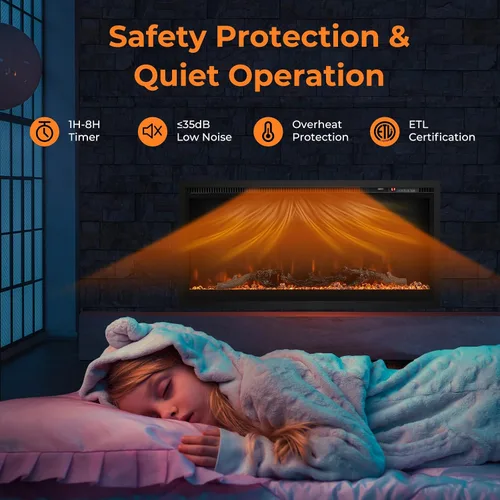 Miniatura 6 de GOFLAME Chimenea eléctrica de 36 pulgadas empotrada/montada en la pared/independiente, calentador eléctrico lineal con control remoto