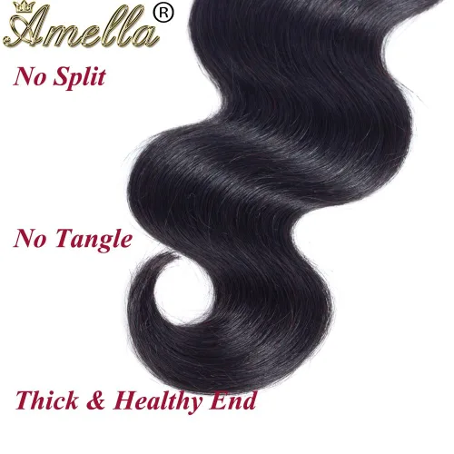 Miniatura 6 de Amella 3 paquetes de 3 mechones de cabello virgen brasileño ondulado (8, 10, 12 pulgadas), negro natural) 8A, 100% sin procesar, cabello humano